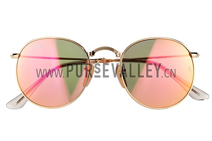 Ray Ban Round Gold Metal Frame Copper Flash Lenses Sunglasses 308159