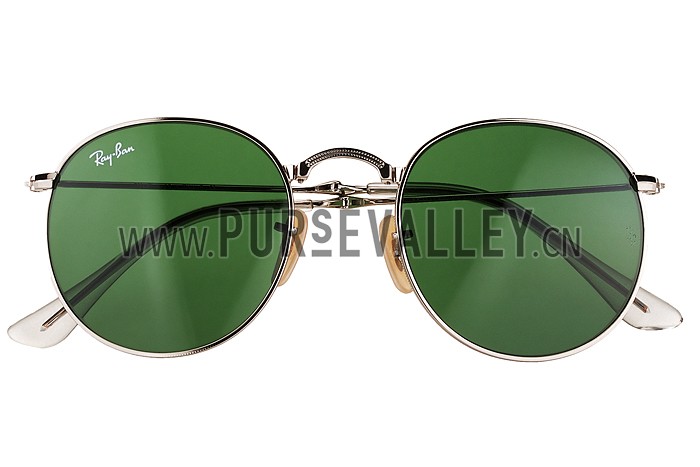 Ray Ban Round Silver Metal Frame Green Lenses Sunglasses 308160