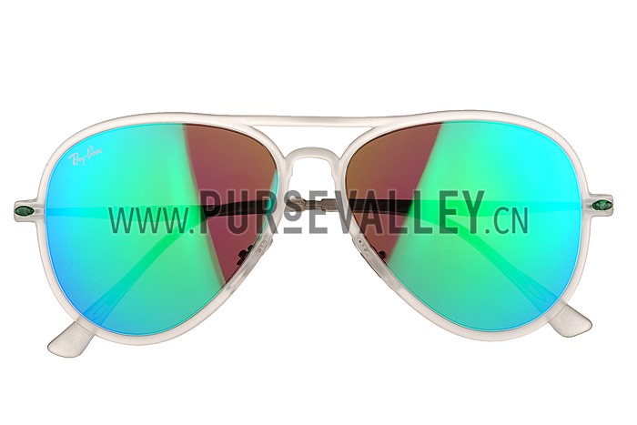Ray Ban Aviator Liteforce White Frame Green Mirrored Lenses Sunglasses 308170