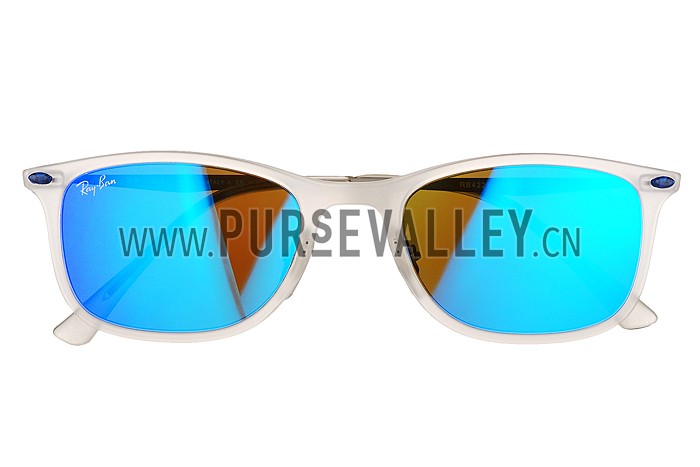 Ray Ban New Wayfarer Light-Ray White Frame Blue Mirrored Lenses Sunglasses 308176