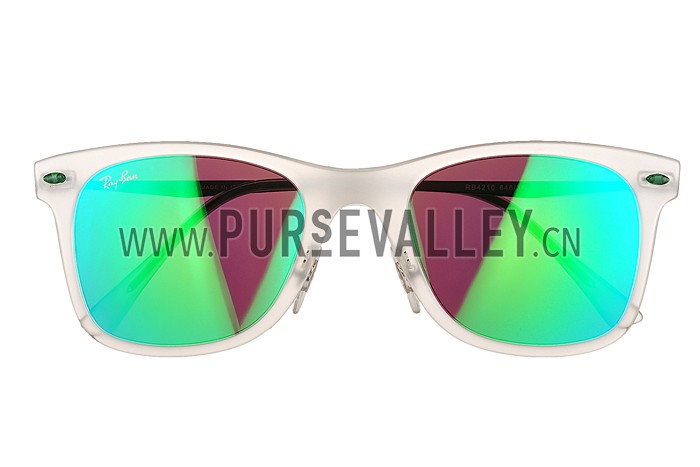 Ray Ban Wayfarer Light-Ray White Frame Green Mirrored Lenses Sunglasses 308165