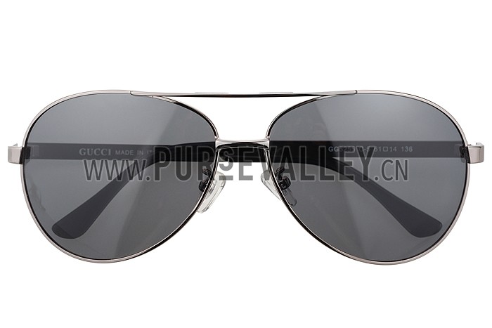 Gucci Aviator Wrap Silver Frame Grey Lens Sunglasses 308211