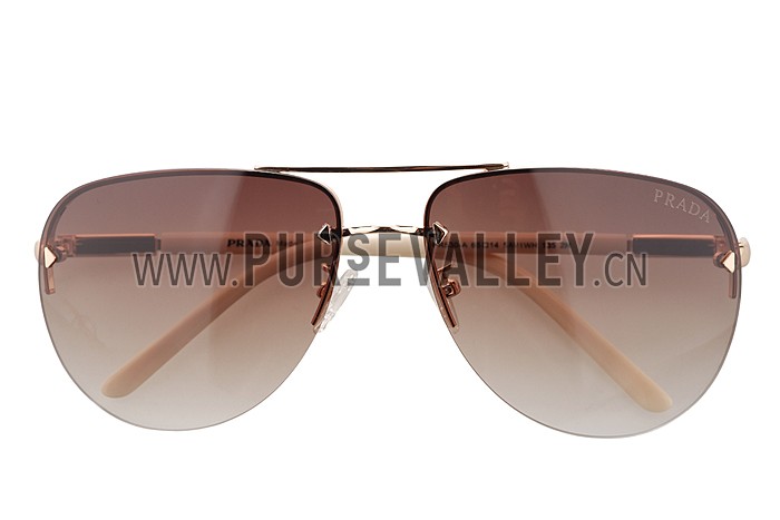 Prada Aviator Gold Frame Beige Temples Sunglasses 308227