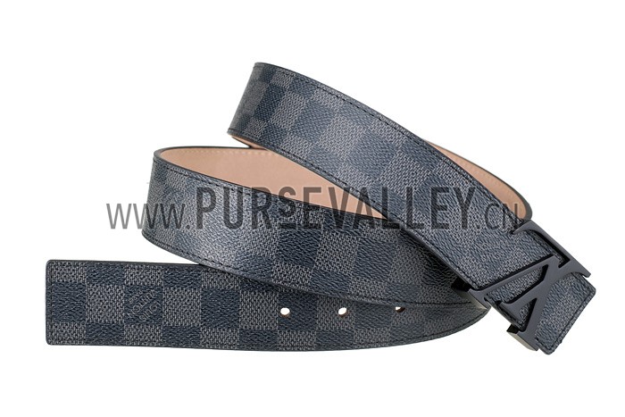 Louis Vuitton Replica Black Ruthanium Finished Logo Buckle Louis Vuitton Graphite Leather Belt