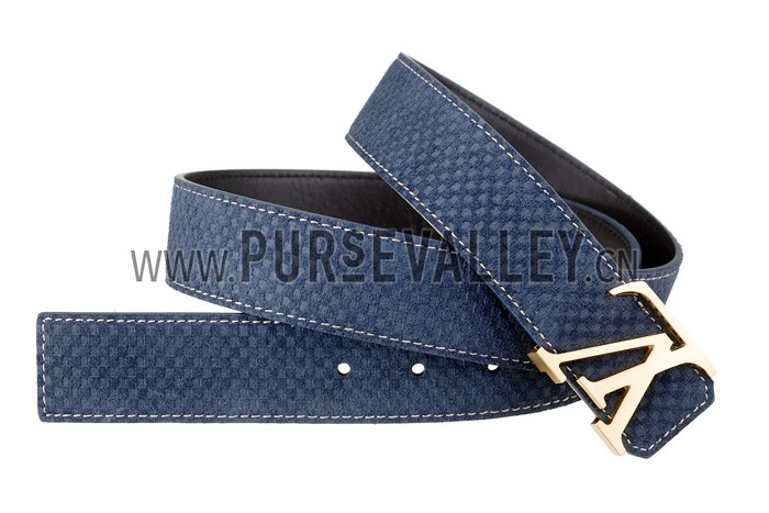 Louis Vuitton Replica Brass Logo Buckle Blue Suede Leather Belt