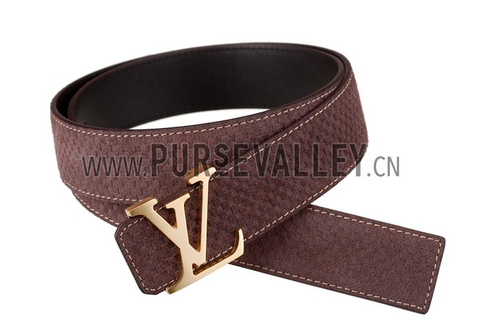 Louis Vuitton Replica Brass Logo Buckle Brown Suede Leather Belt