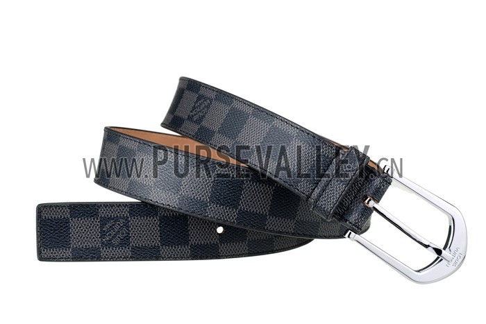 Louis Vuitton Replica Arrow Shaped Silver Hook Buckle Damier Graphite Leather Belt