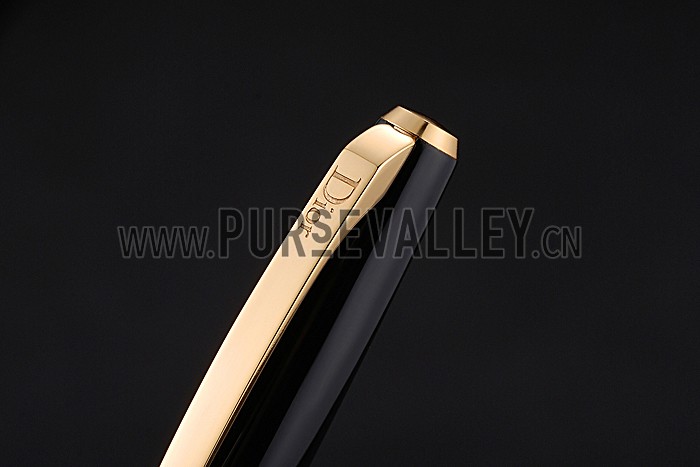 Christian Dior Gold Rimmed Silver Embossed Lower Body Black Ballpoint Pen 622726