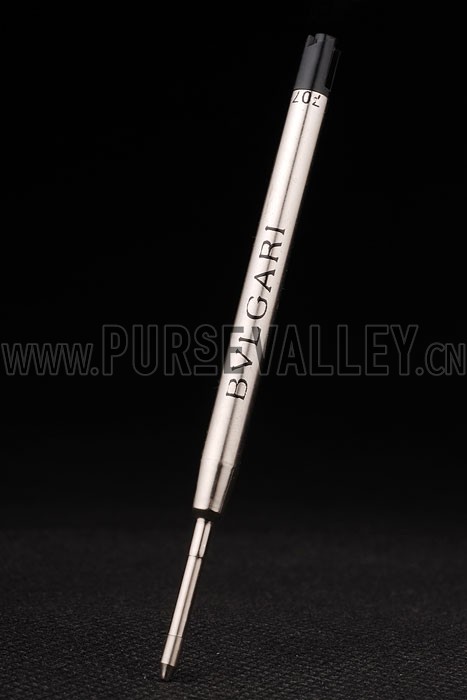 Bvlgari Slim Tip Vertical Grooved Cutwork Pattern Silver Ballpoint Pen With Bvlgari Engraving