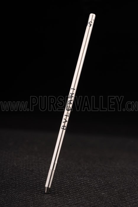 Bvlgari Slim Silver Pointed Tip And Rim Blue Ballpoint Pen With Bvlgari Engraving