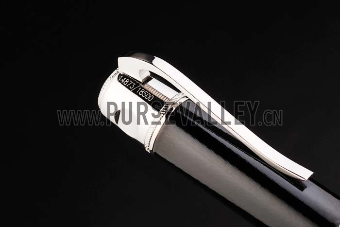 MontBlanc Silver Trimmed Black Enamel Ballpoint Pen With MB Engraved Black And Silver Cap 98053