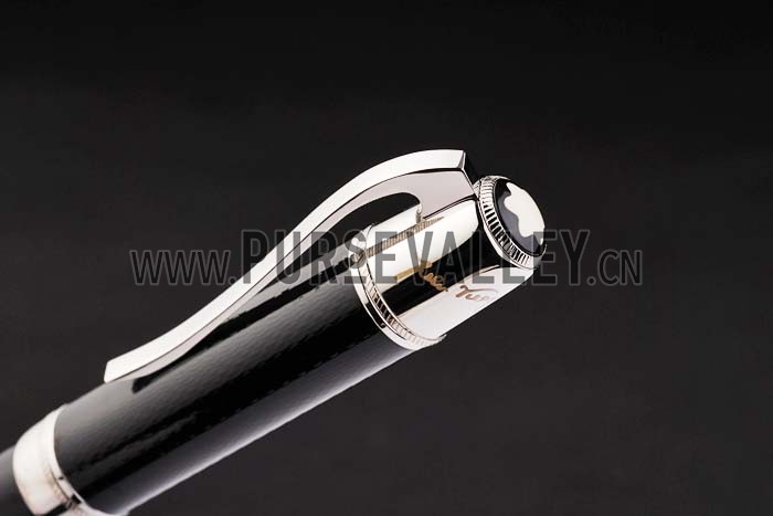 MontBlanc Silver Tipped And Rimmed Black Enamel Ballpoint Pen With MB Engraving