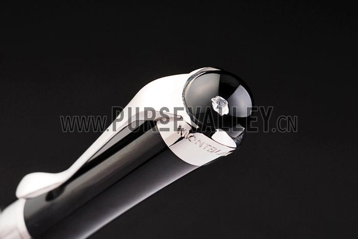 MontBlanc Silver Tipped And Trimmed Black Enamel Ballpoint Pen With MB Engraving