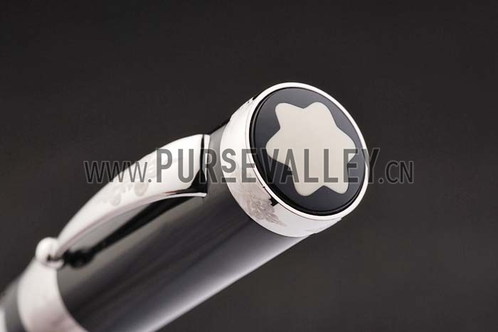 MontBlanc Black And Silver Design Ballpoint Pen With MB Engraving