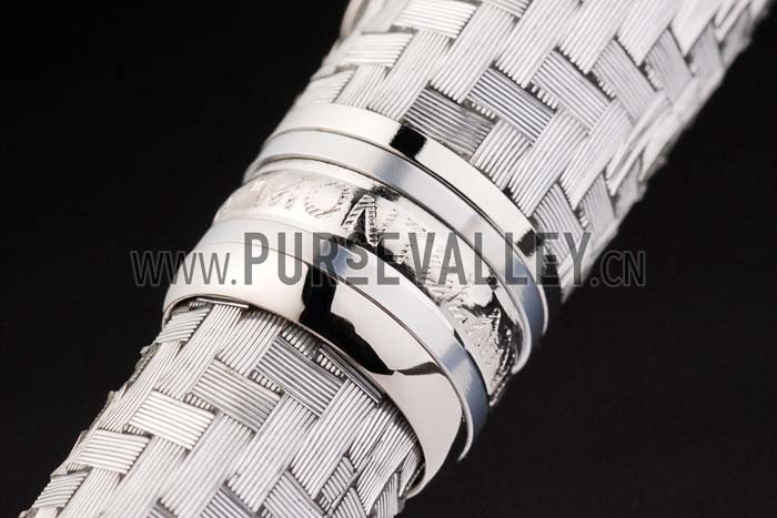 MontBlanc Basket Weave Pattern Silver Ballpoint Pen With Bvlgari Engraved Cap