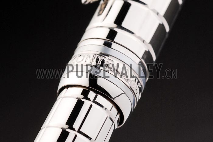 MontBlanc Silver Vertical Grooved Cutwork Slim Ballpoint Pen With MB Engraved Cap