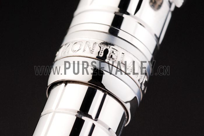 MontBlanc Silver Vertical Grooved Cutwork Slim Ballpoint Pen With MB Engraving