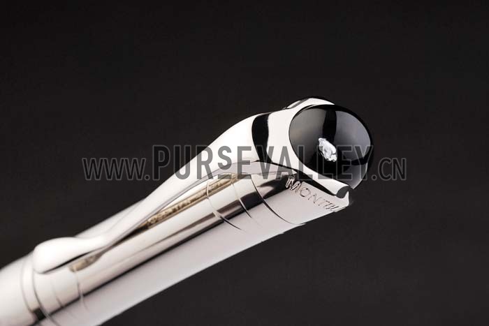 MontBlanc Silver Ballpoint Pen With MB Engraved Curved Silver Cap