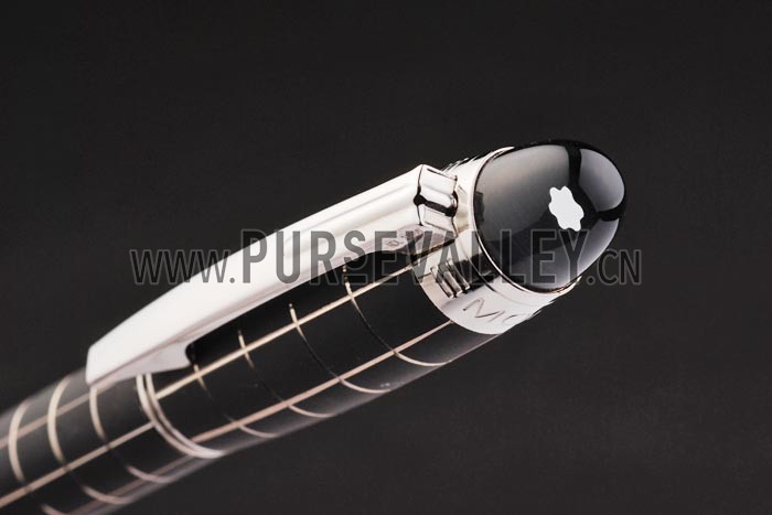 MontBlanc Silver Trimmed Square Cutwork Black Ballpoint Pen With MB Engraved Cap