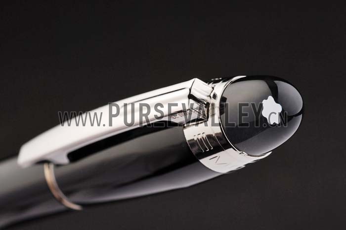 MontBlanc Silver Trimmed Thick Rounded Black Enamel Ballpoint Pen With MB Engraved Cap