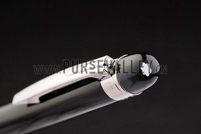 MontBlanc Silver Trimmed Thick Rounded Black Enamel Ballpoint Pen With MB Engraving 98060