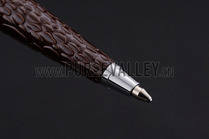 Christian Dior Silver Rimmed Fully Embossed Brown Ballpoint Pen 622731