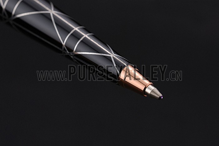 Christian Dior Gold Rimmed Silver Pattern Black Ballpoint Pen 622733