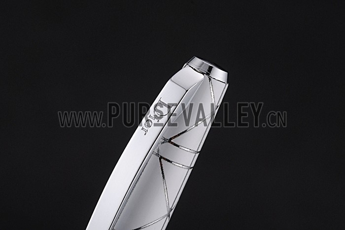 Christian Dior Silver Rimmed Silver Pattern White Ballpoint Pen 622734