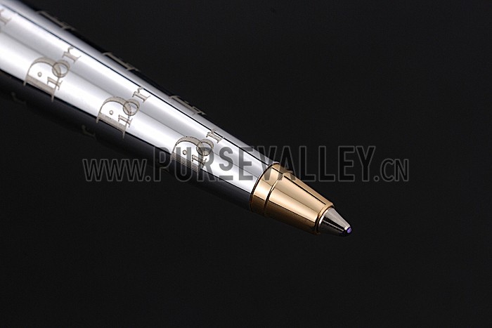 Christian Dior Gold Rimmed Fully Monogramed Silver Ballpoint Pen 622738