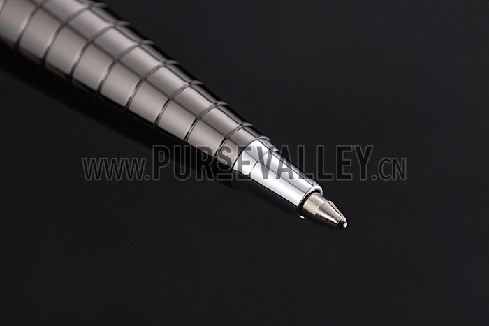 Christian Dior Silver Rimmed Horizontally Grooved Dark Grey Ballpoint Pen 622742