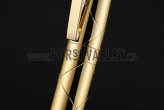 Christian Dior Pattern Grooved Gold Ballpoint Pen 622743