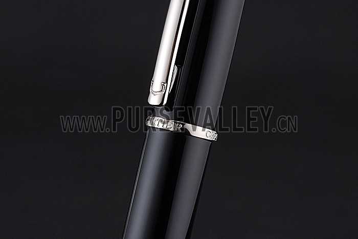 Cartier Silver Rimmed Black Ballpoint Pen 622758