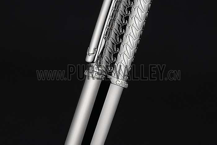 Cartier Silver Embossed Upper Body Silver Ballpoint Pen 622763