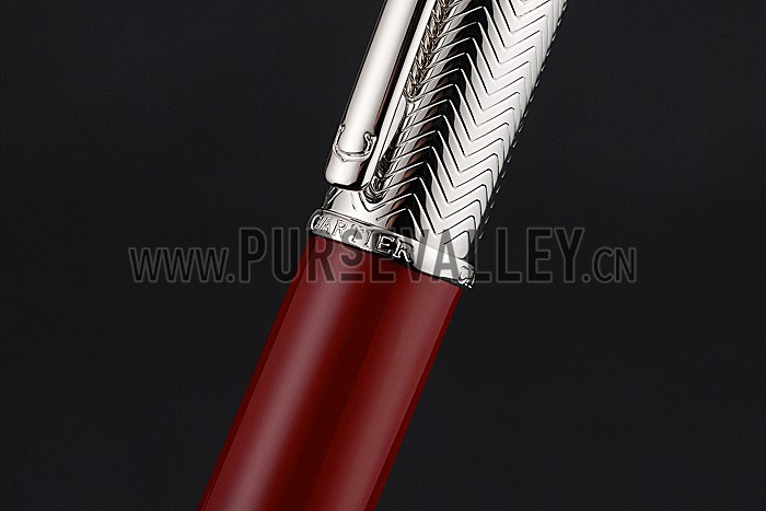 Cartier Silver Rimmed Silver Wave Pattern Upper Body Red Ballpoint Pen 622769
