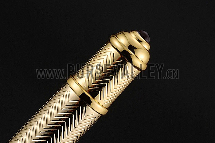Cartier Gold Rimmed Gold Wave Pattern Upper Body Red Ballpoint Pen 622771
