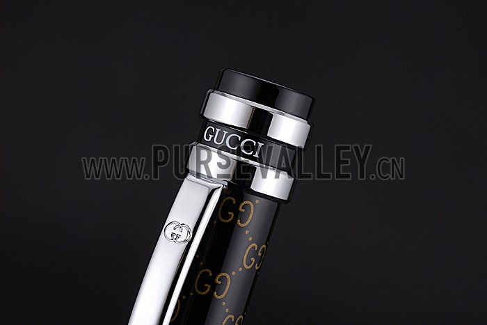 Gucci Silver Rimmed Full Monogrammed Black Ballpoint Pen 622781
