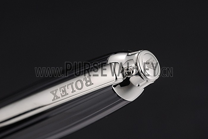 Rolex Silver Rimmed Black Ballpoint Pen 622807