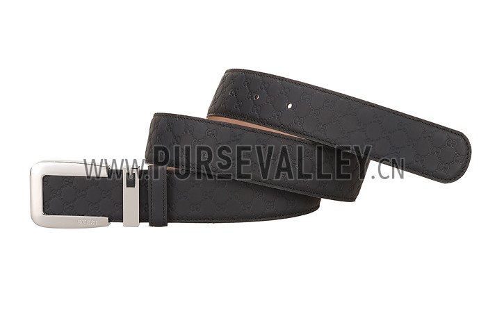Gucci Black Leather Belt with Square Buckle