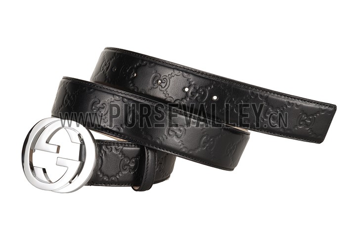 Guccissima Black Leather Belt with Interlocking G Buckle