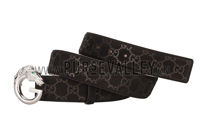 Guccissima Brown Leather Belt with Panthere Buckle