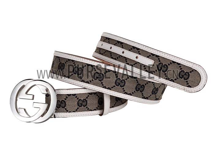 Gucci White Leather Belt with Silver Interlocking G Buckle