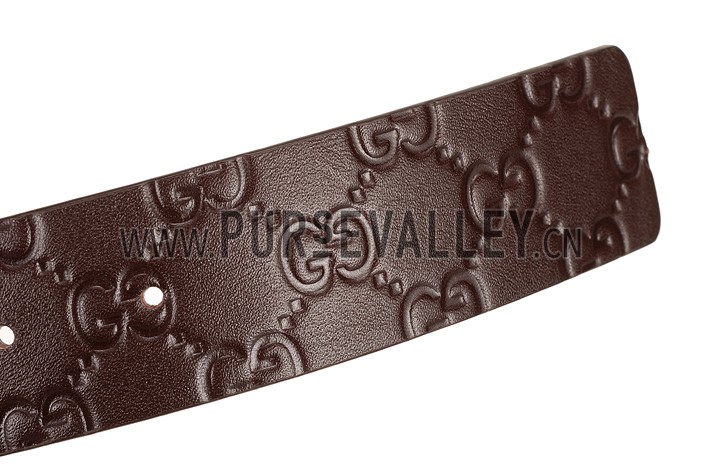 Guccissima Brown Leather Belt with Square Interlocking Buckle