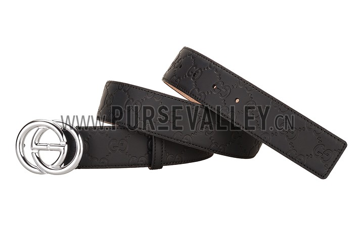 Guccissima Black Leather Belt with Interlocking G Buckle
