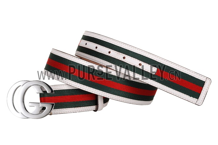Gucci Web Leather Belt with Interlocking G Buckle