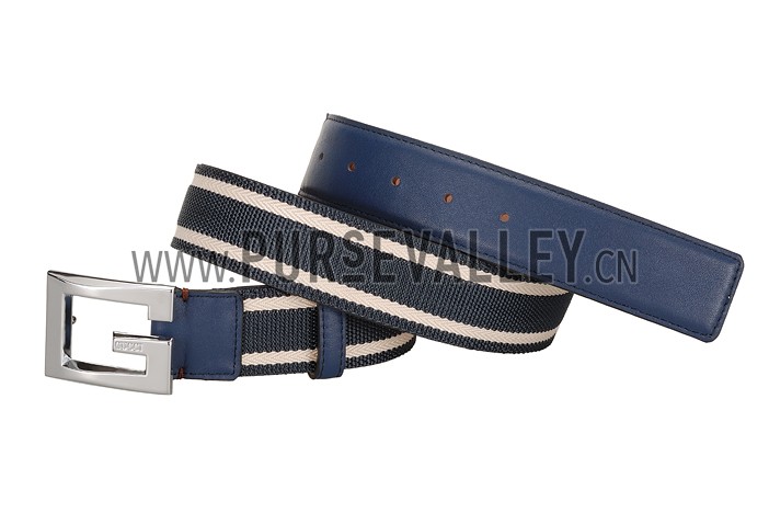 Gucci Multicolor Leather Belt with Square G Buckle Blue