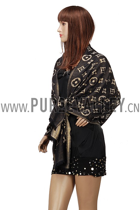 Louis Vuitton Black Gold Monogram Scarf 621735