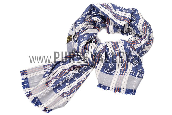 Louis Vuitton Striped Blue Brown White Monogram Shawl 621728