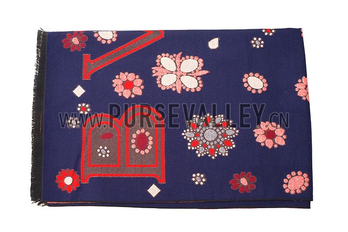 Bvlgari Blooming Flowers Dark Blue Scarf 621782