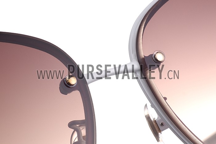 Gucci Aviator Gucci Logo On Lens White Frame Sunglasses 307891