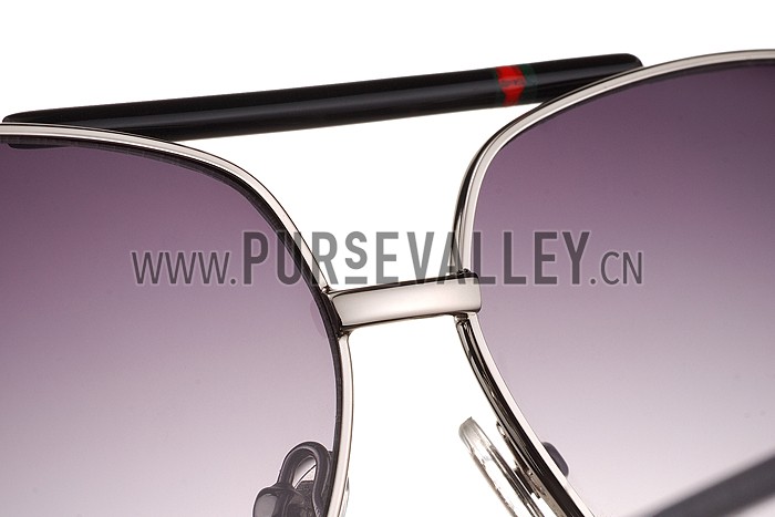 Gucci Aviator Web Detail Silver Temple Grey Lenses Sunglasses 308142